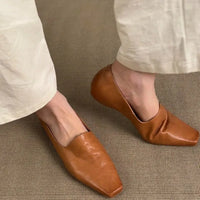Retro Flat Loafers Women's Slip-on British Style Square Toe Single Shoes