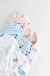 COZY Bear Hooded Dressing Gown Bear Ears - White