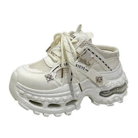 9CM Ultra-Light Thick Soled Women Chunky Platform Mule Sneakers Lace-Up Casual Buckle Fashion Dad Shoes New Comfortable Slippers