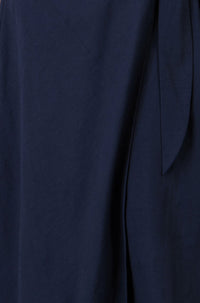 Yumi Navy Wrap Tie Midi Shirt Dress