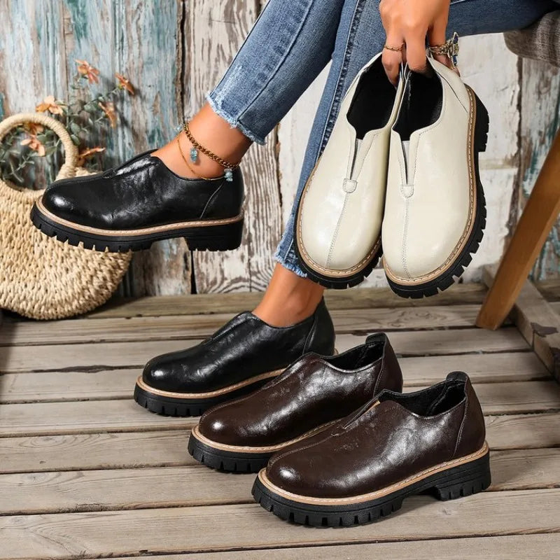 Retro British Style Women's Shoes Spring Autumn Thick Heel Single Shoes Comfortable Walking Shoes