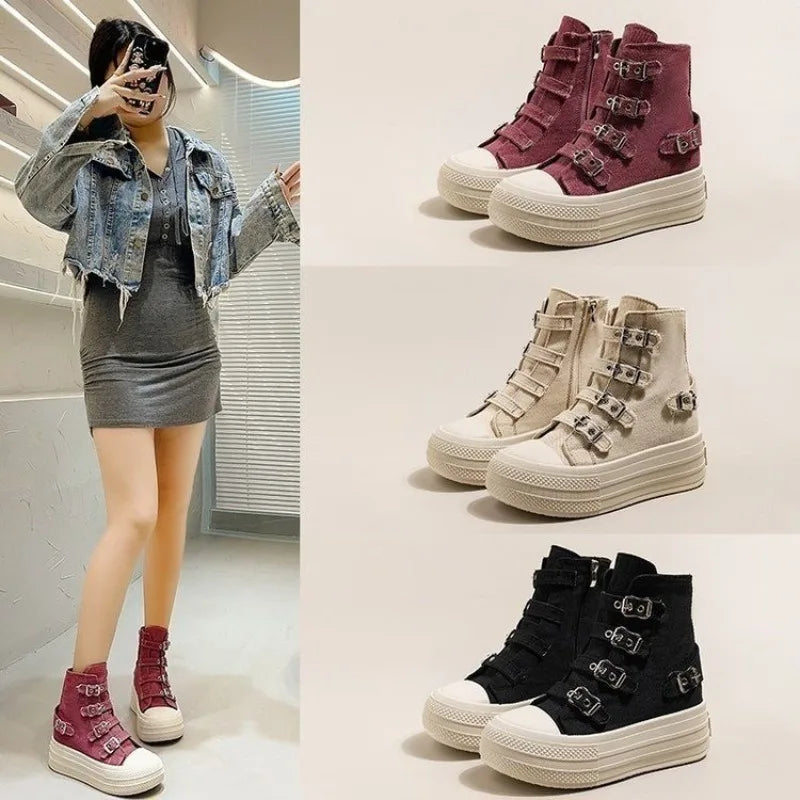 Shoes Women's Spring and Summer 2025 New Casual Versatile High-top Platform Heightened Small Board Shoes
